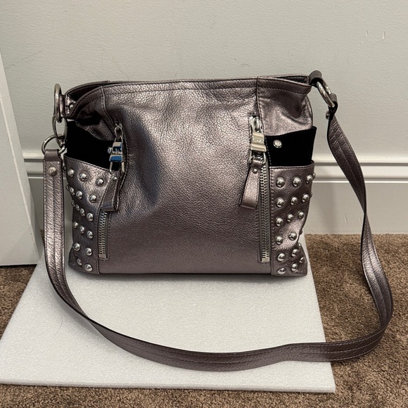b. makowsky Handbags - B.Makowsky Studded Metallic Leather Handbag